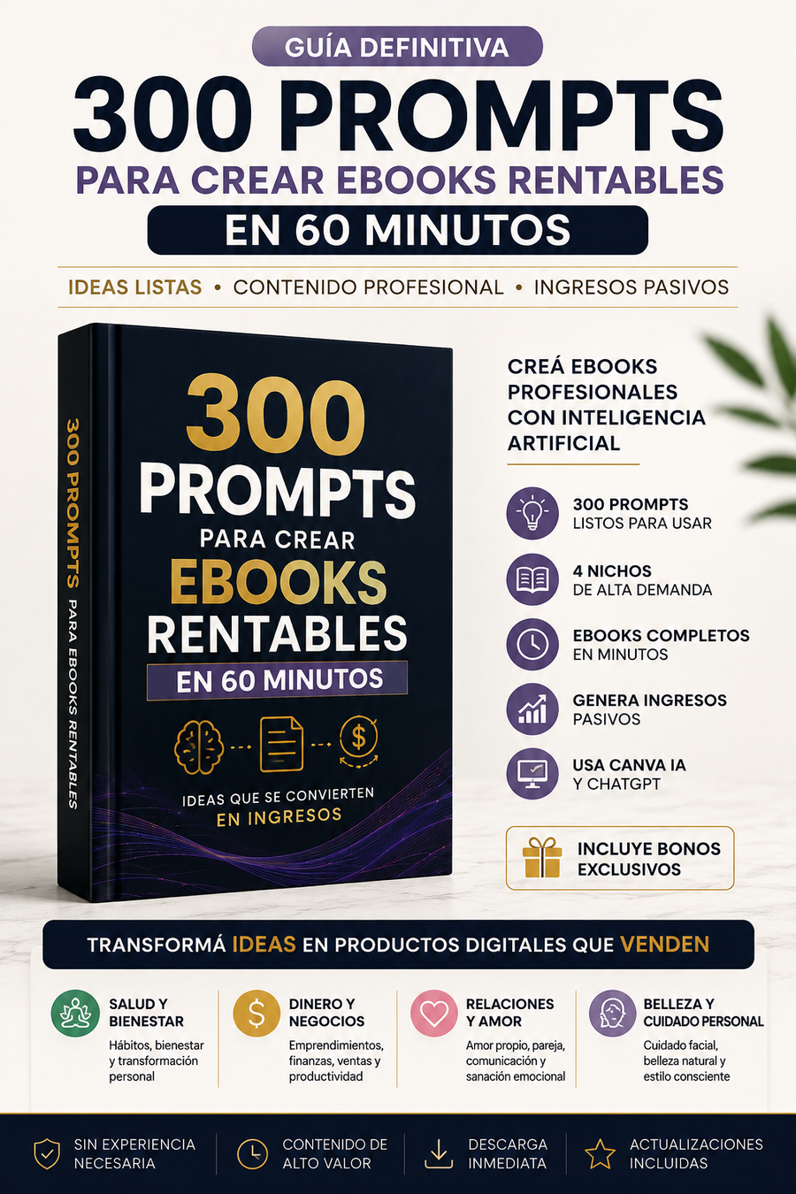 300 Prompts Profesionales para Crear eBooks Rentables en 60 Minutos